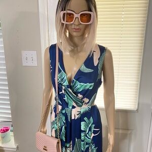 Tropical Leaf Print Dress with Pink Accessories